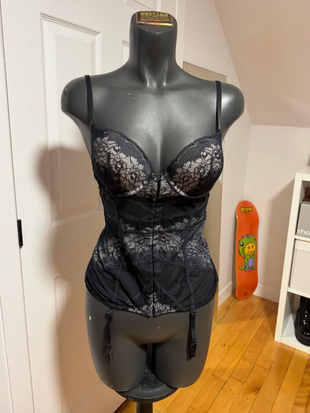 Black Lace Bustier Corset with Garters - Women Intimates